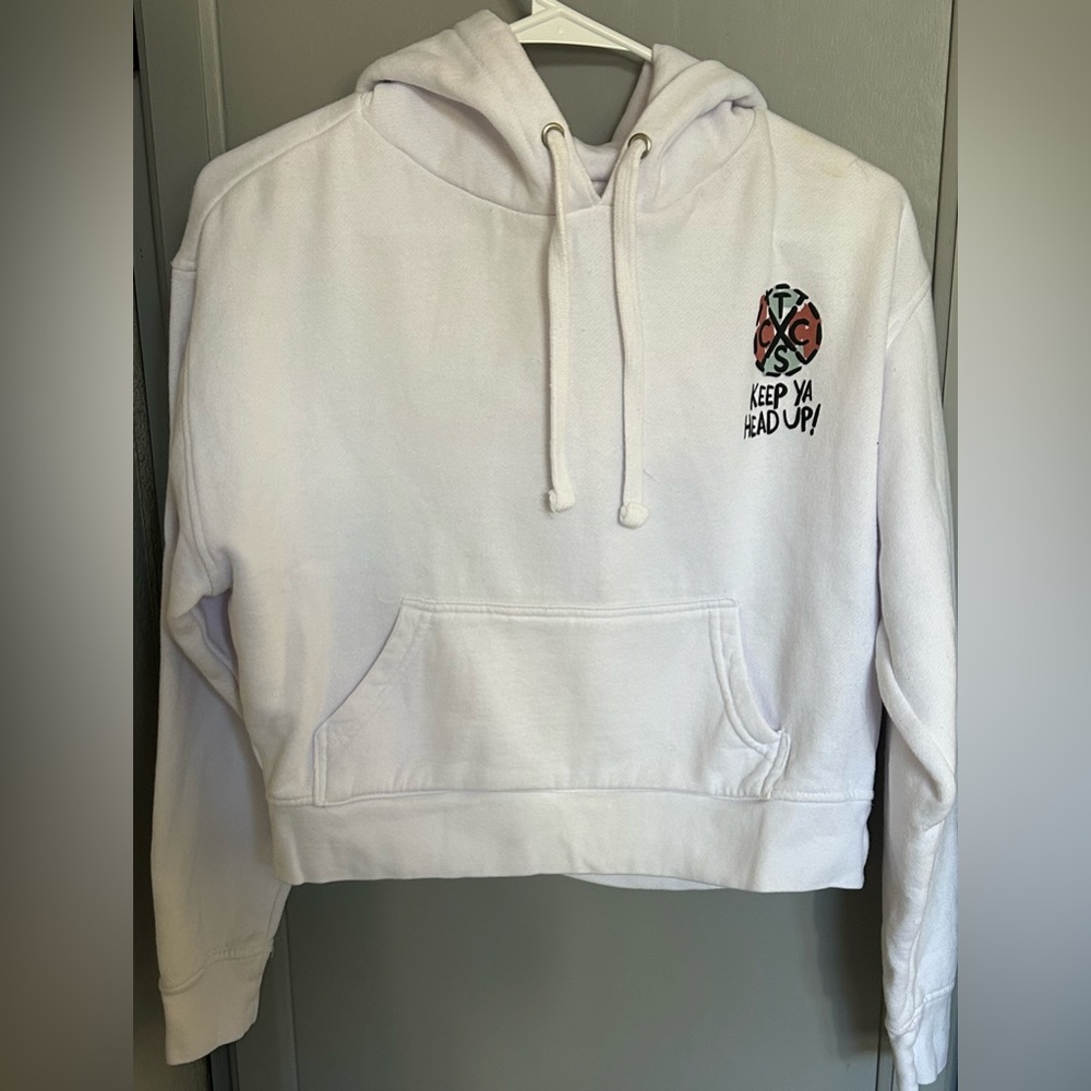 NWT Cross Colours Tupac Shakur cropped white hoodie, women’s size medium.